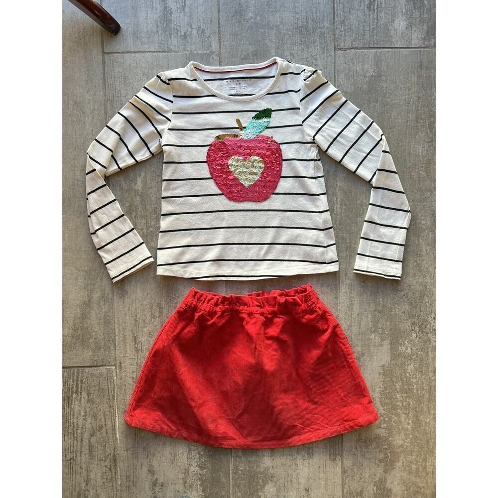 MAX STUDIO Sequin Apple Top & Corduroy Skirt 2 Piece Outfit Set Designer S 5 / 6